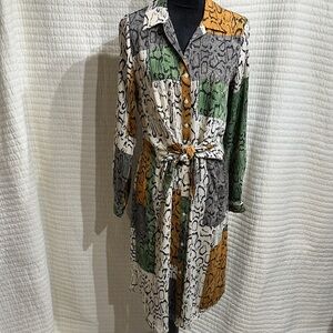 Nine West Knot-Front Snake Print Multi Colored Midi Shirt Dress Size Small NWOT